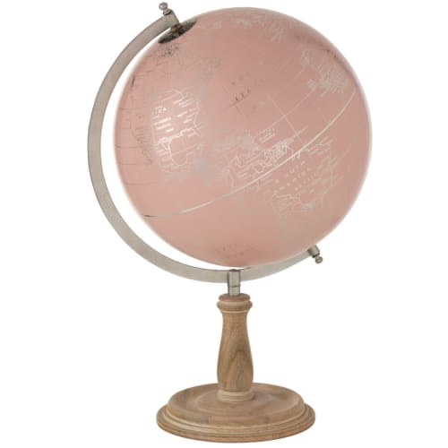 Mapamundi sobre base de madera rosa de cm