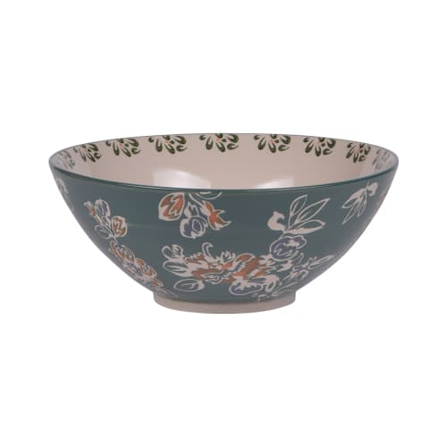 Saladier En Grès Motif Floral - Diamètre Environ 28 Cm - Occasion Avec Un Petit éclat Dessous