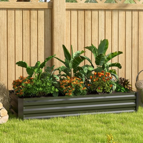 Outsunny Lot De 2 Jardinières Surélevées Galvanisées En Acier, Kit De Lits De Jardin, Bordure En Caoutchouc Et Fond Ouvert, Pour Légumes, Fruits, Fleurs, 152 X 91 X 30 Cm, Argent