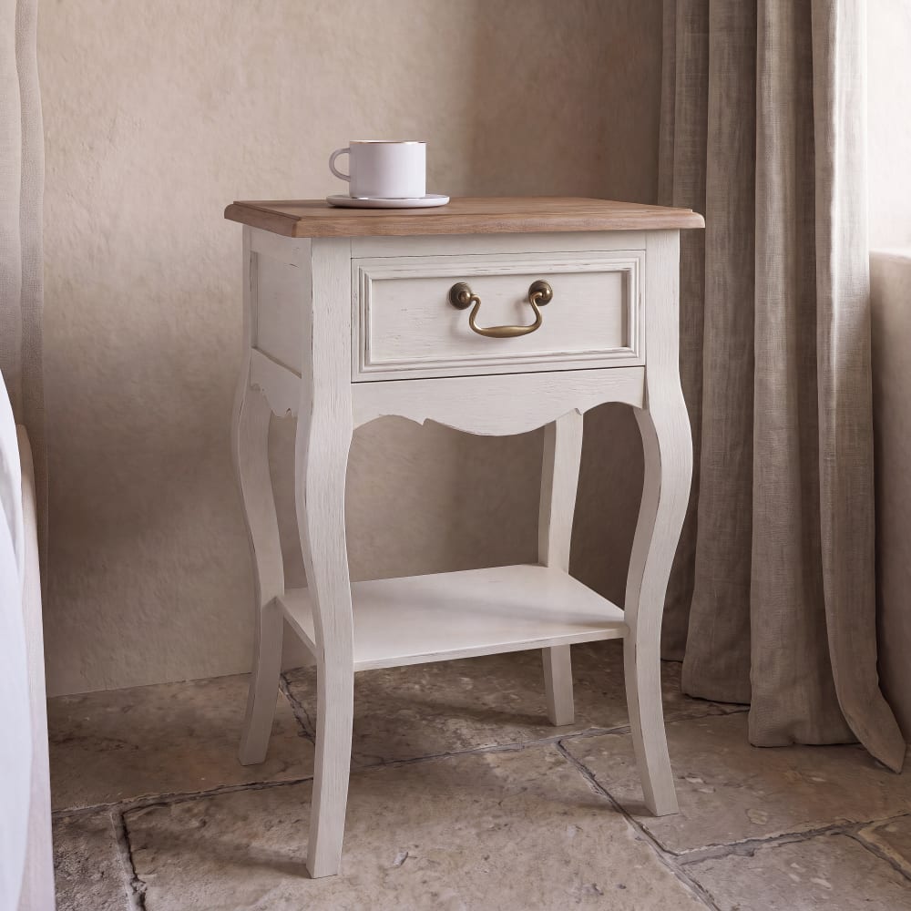 Table de chevet 1 tiroir crème, L44 cm