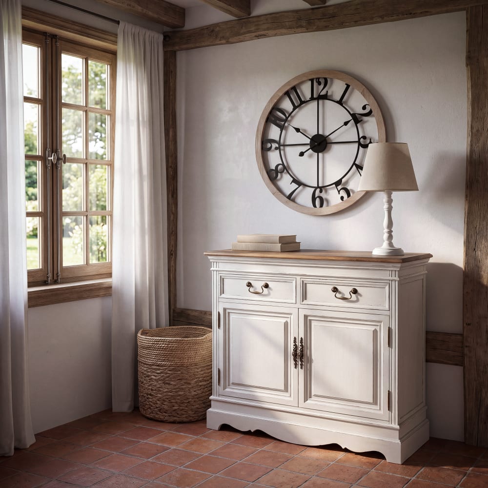 Buffet 2 portes 2 tiroirs crème L90