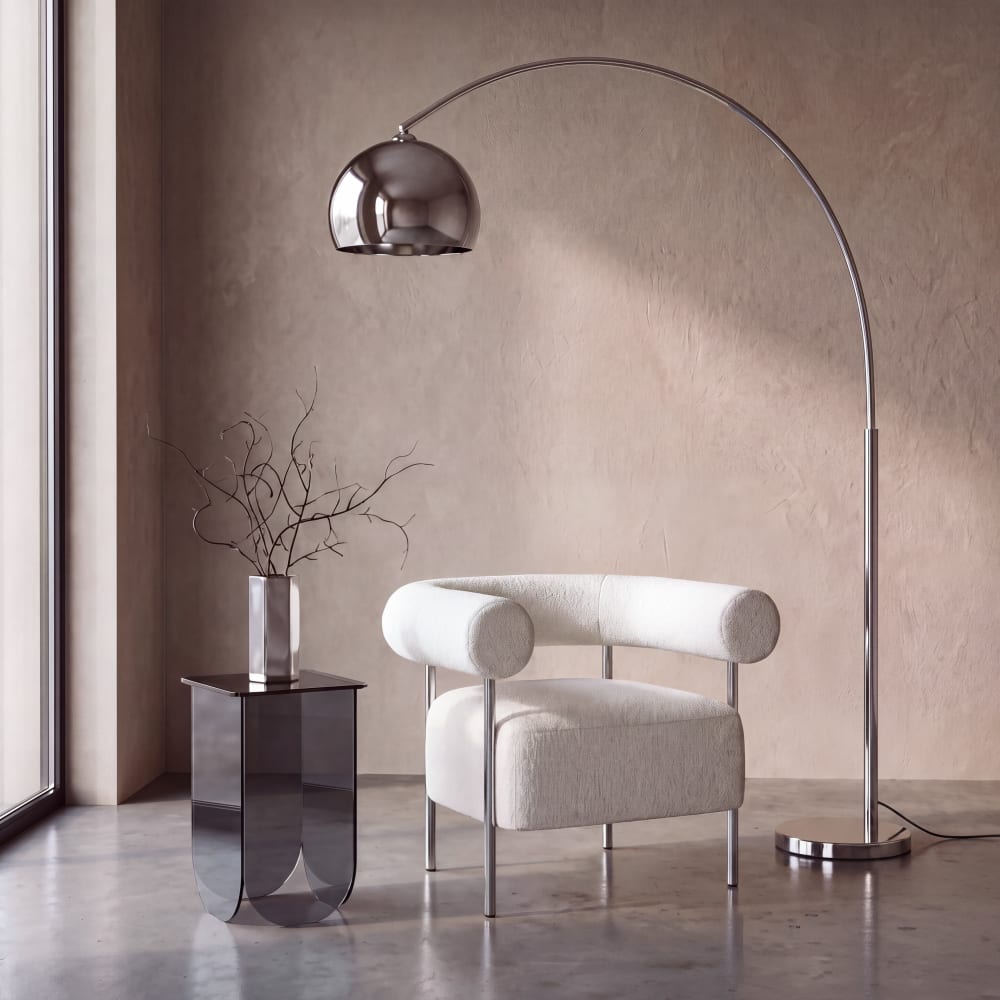 Lampadaire en acier chromé, H200 cm