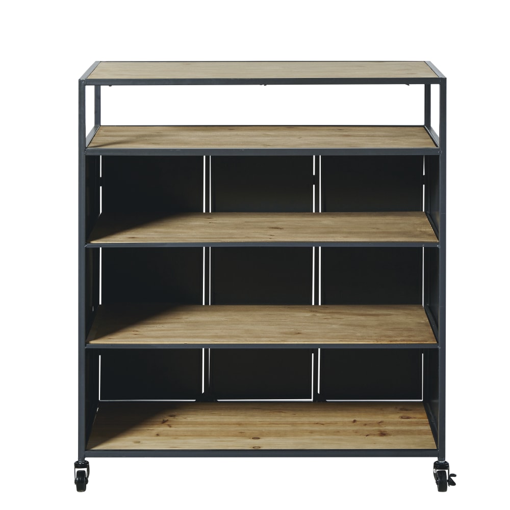 Meuble de bar industriel à roulettes en métal gris anthracite - Maisons du Monde