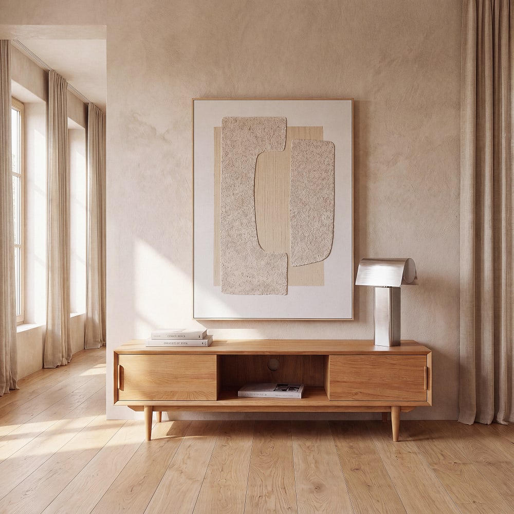 Meuble TV placage chêne, L160 cm