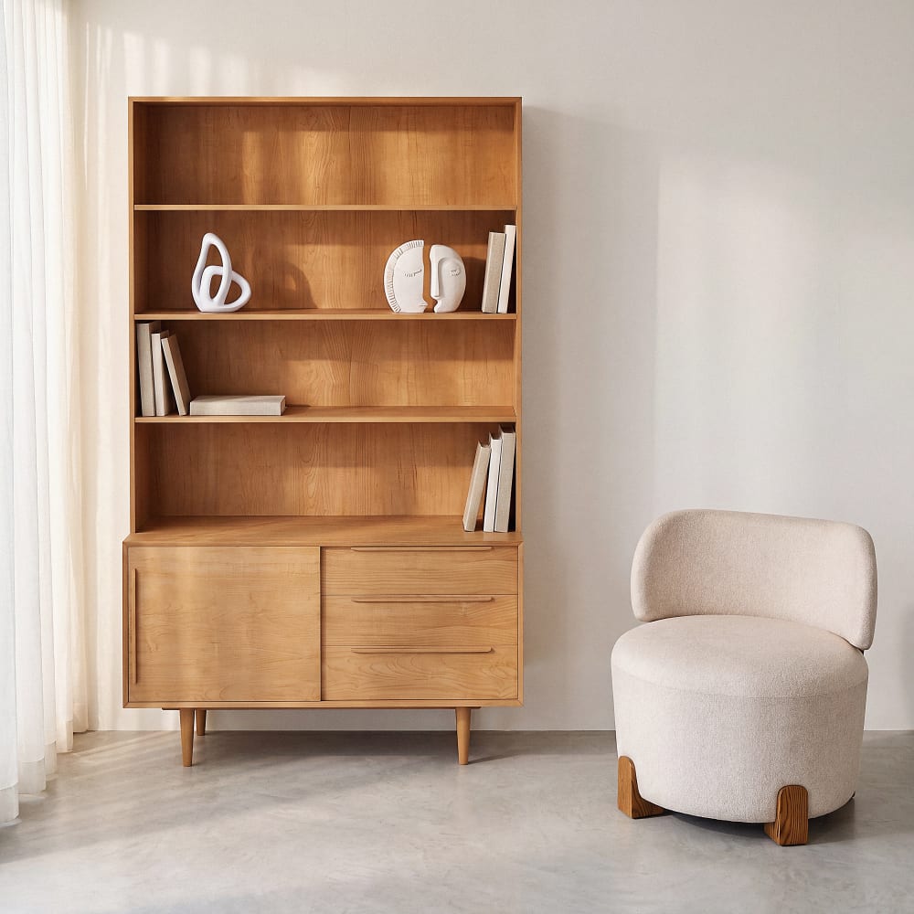Bibliothèque en bois de chêne et placage chêne, L120 cm
