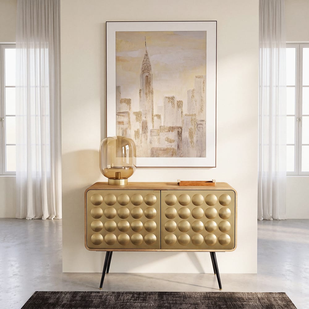 Buffet en bois de manguier et acier coloris laiton, L117 cm