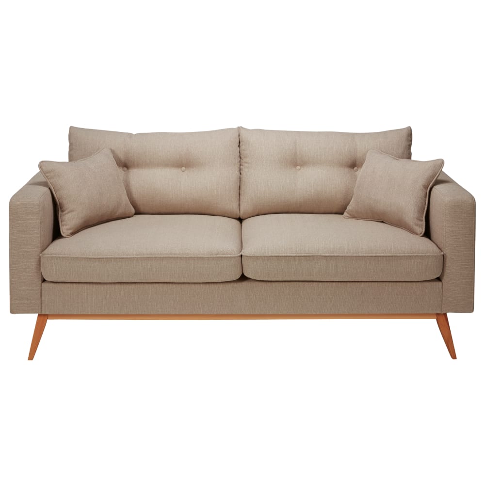 Scandinavische 3-zitsbank met bekleding van beige stof - Maisons