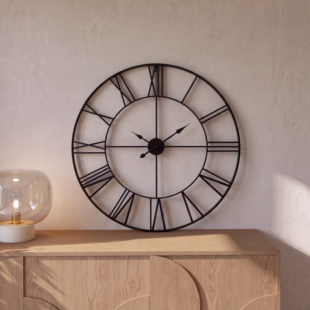 Horloge murale en acier noir, D90 cm