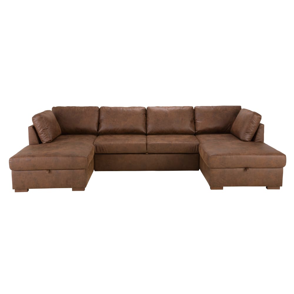 Bruine microsuede panoramische bedbank 7-zits - Maisons Du Monde