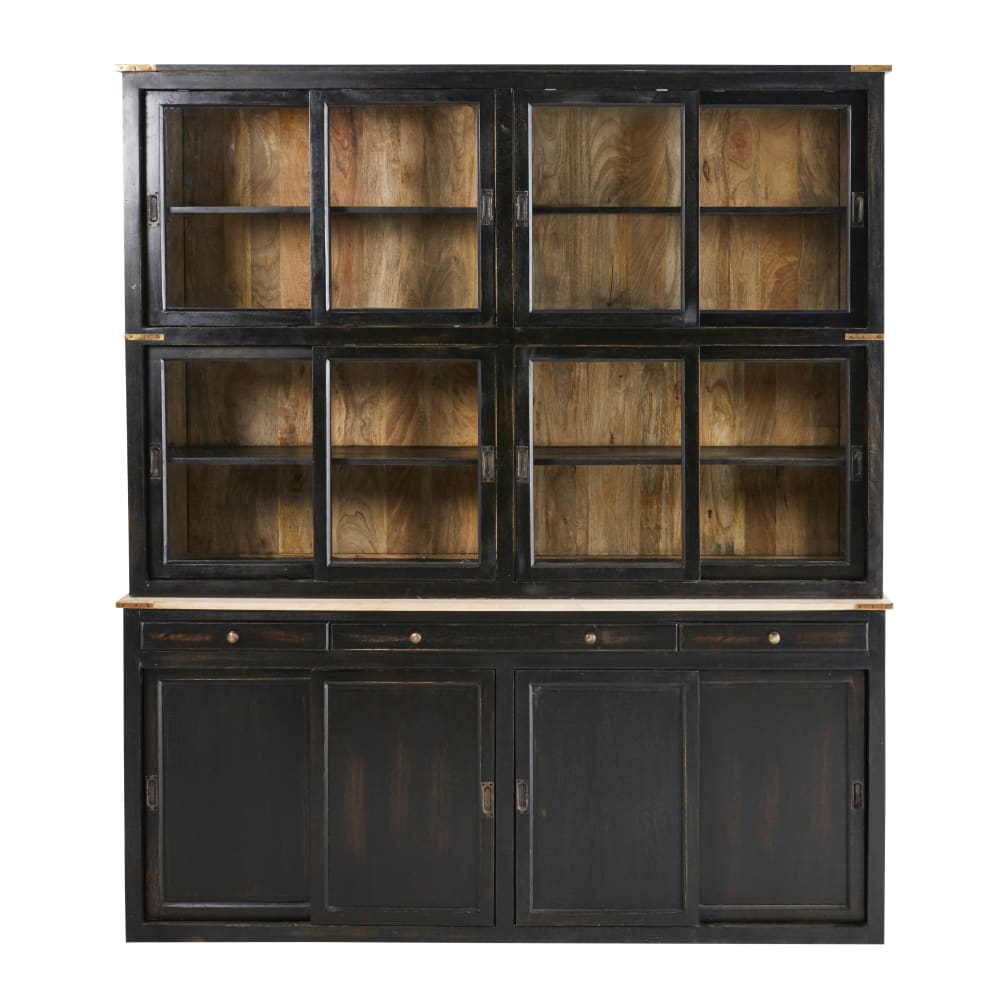 Zwart dressoir met 12 deuren en 3 laden, 180 cm breed. - Maisons