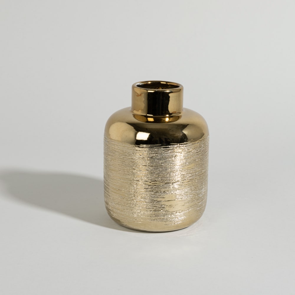 Vase strié en grès doré H16