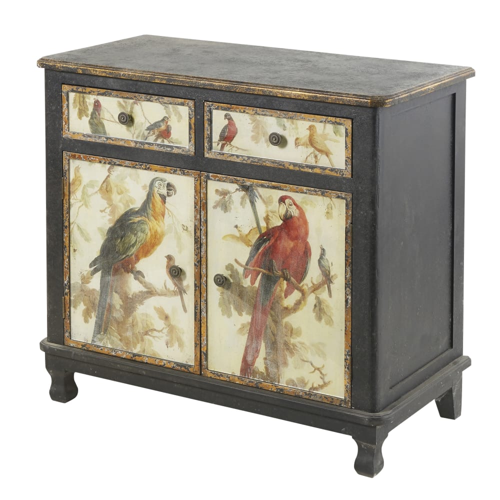 Buffet noir et imprimé perroquets, L86 cm — vue 3