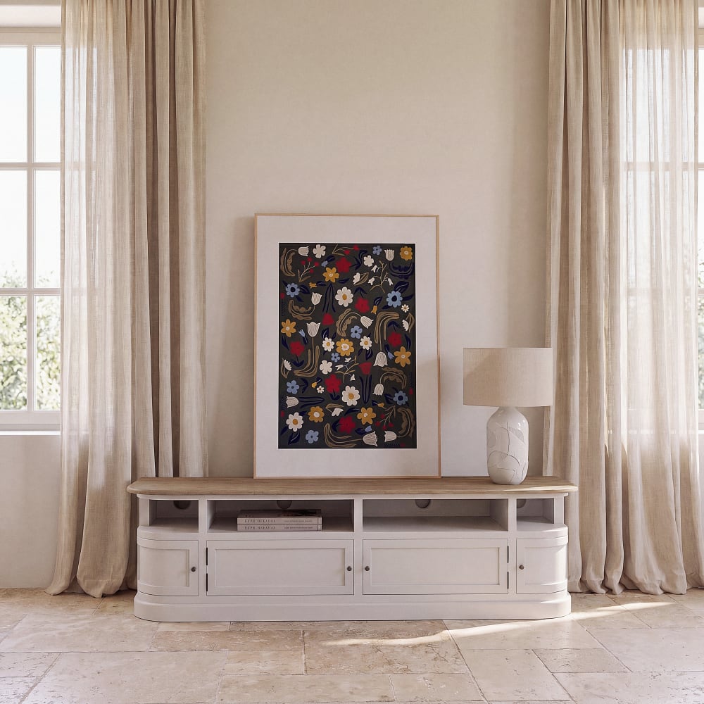 Meuble TV en pin massif blanc, L180 cm