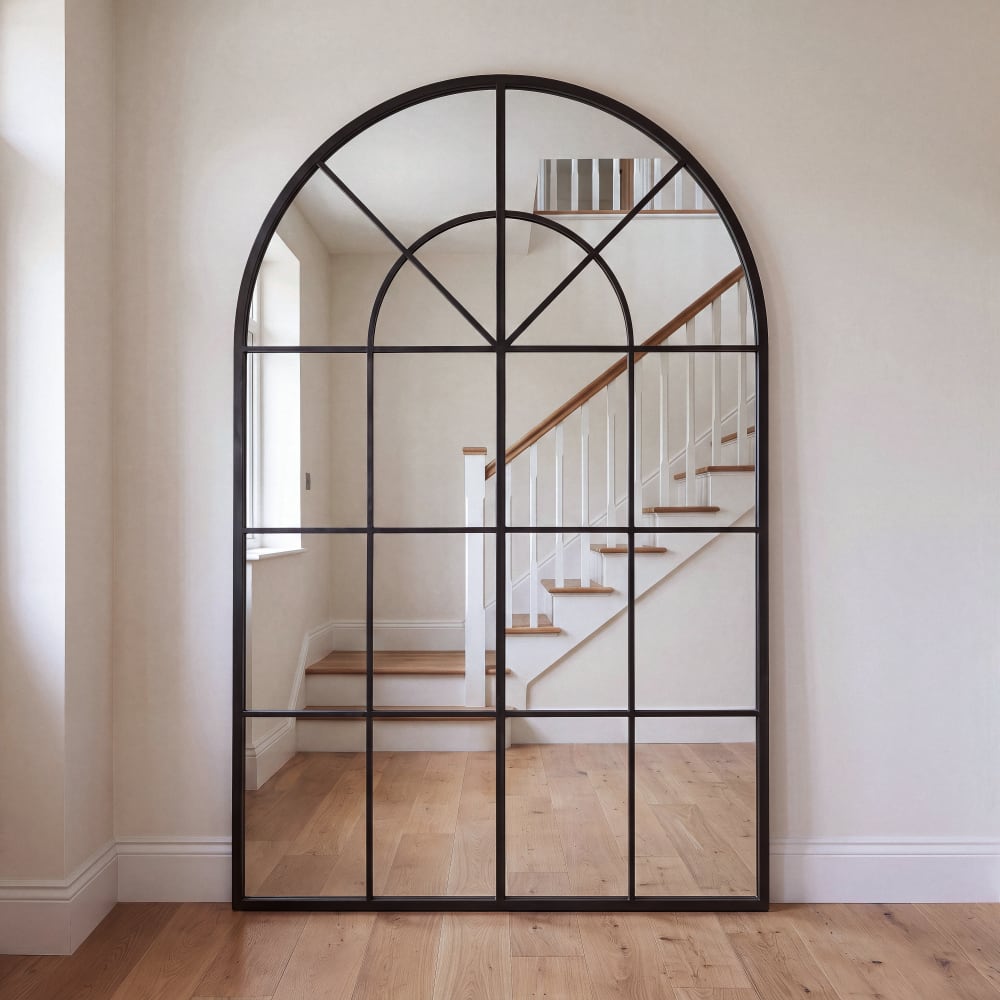Grand miroir fenêtre arche en acier noir, 140x200 cm — Beyit