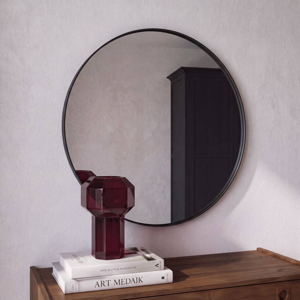 Miroir rond en acier laqué noir, Ø70 cm