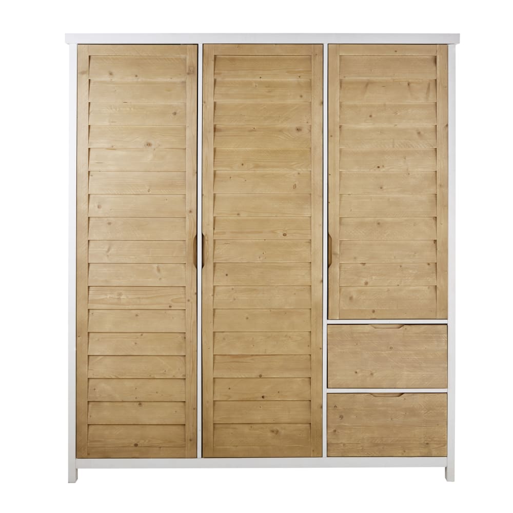 Armoire 3 portes 2 tiroirs en épicéa massif L175