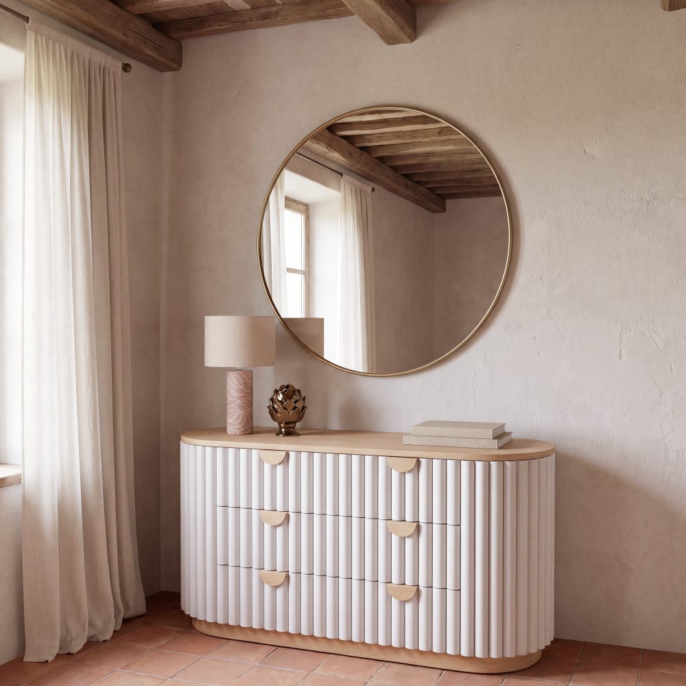 Miroir rond en acier doré, Ø90 cm