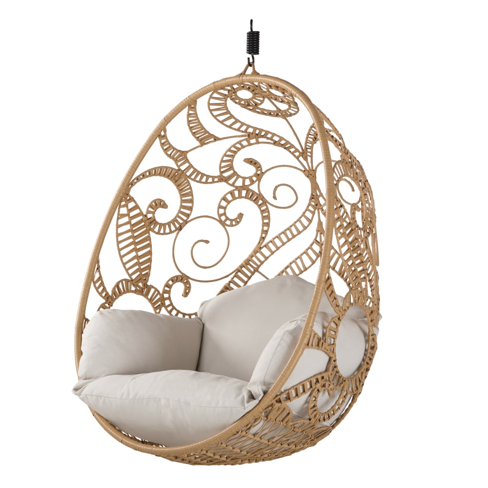 Fauteuil suspendu d'extérieur imitation rotin et coussin écru - Maisons du Monde