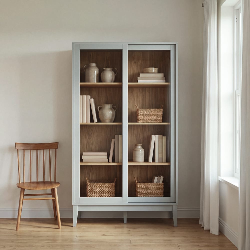 Vitrine gris bleuté, L90 cm
