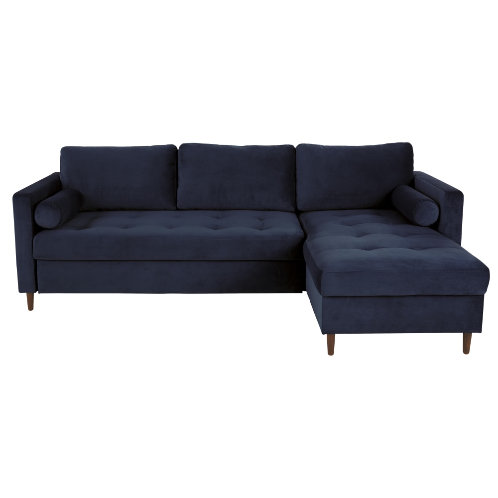 Canapé d'angle convertible 4/5 places en velours bleu nuit — vue 3