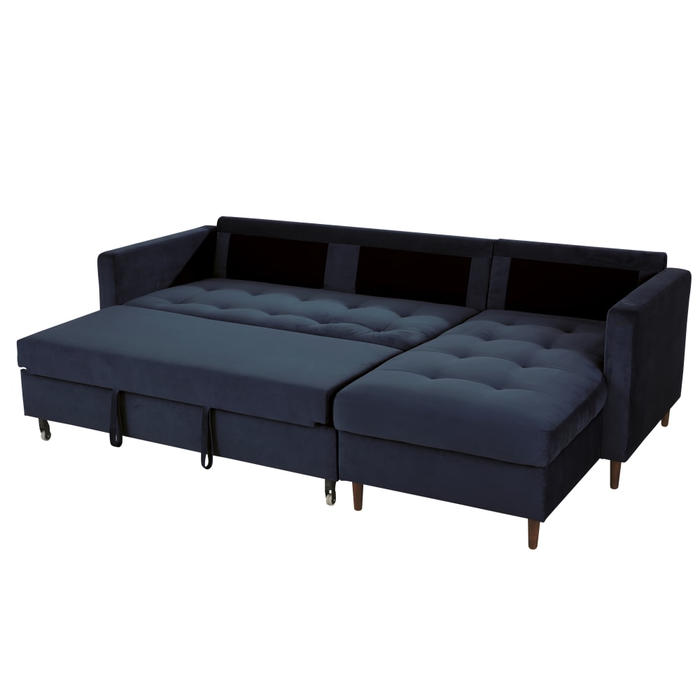 Canapé d'angle convertible 4/5 places en velours bleu nuit — vue 4