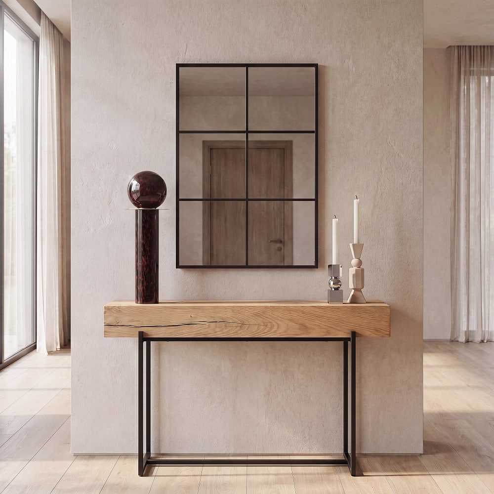 Miroir rectangulaire fenêtre en acier noir, 60x80 cm