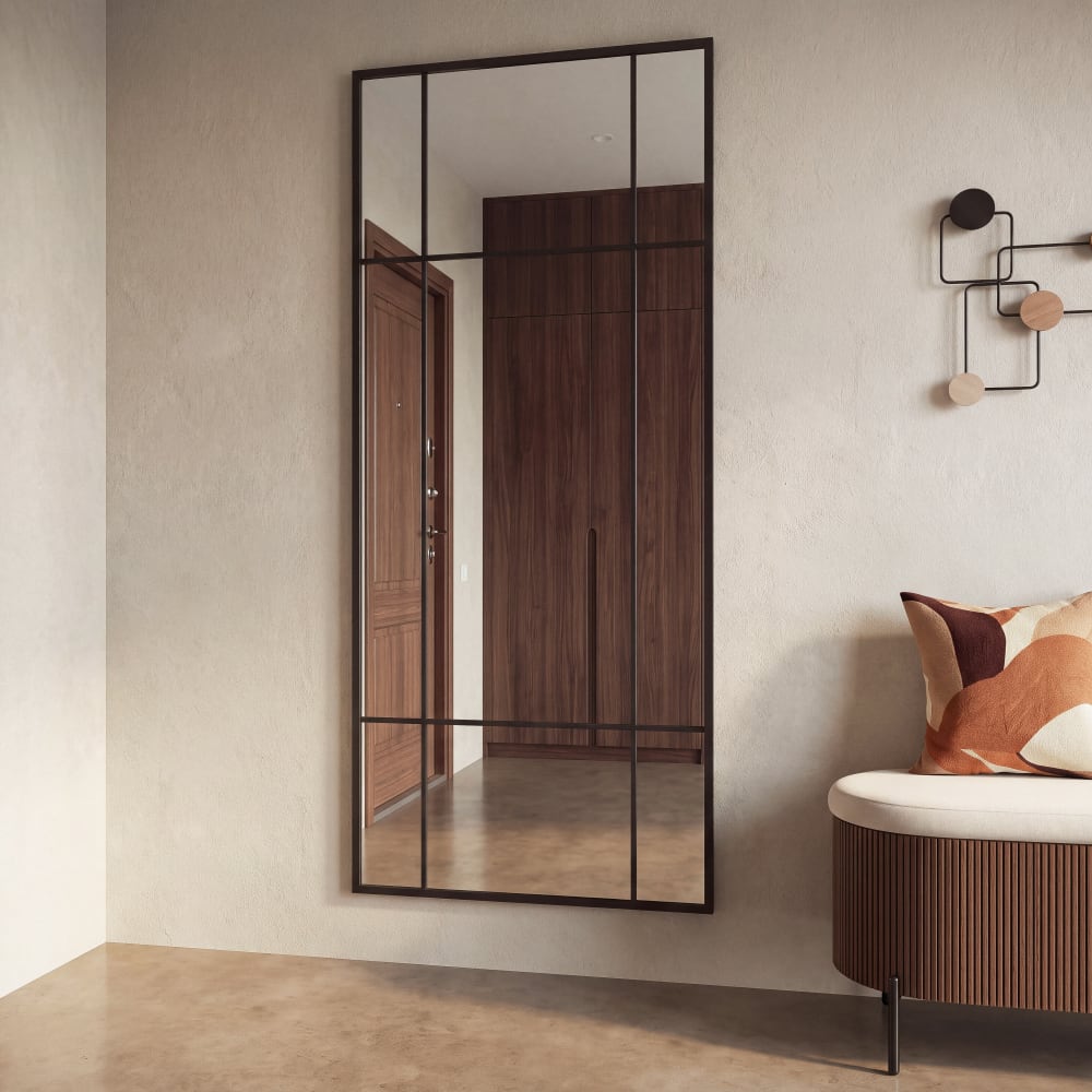 Grand miroir rectangulaire en acier noir, 70x170 cm