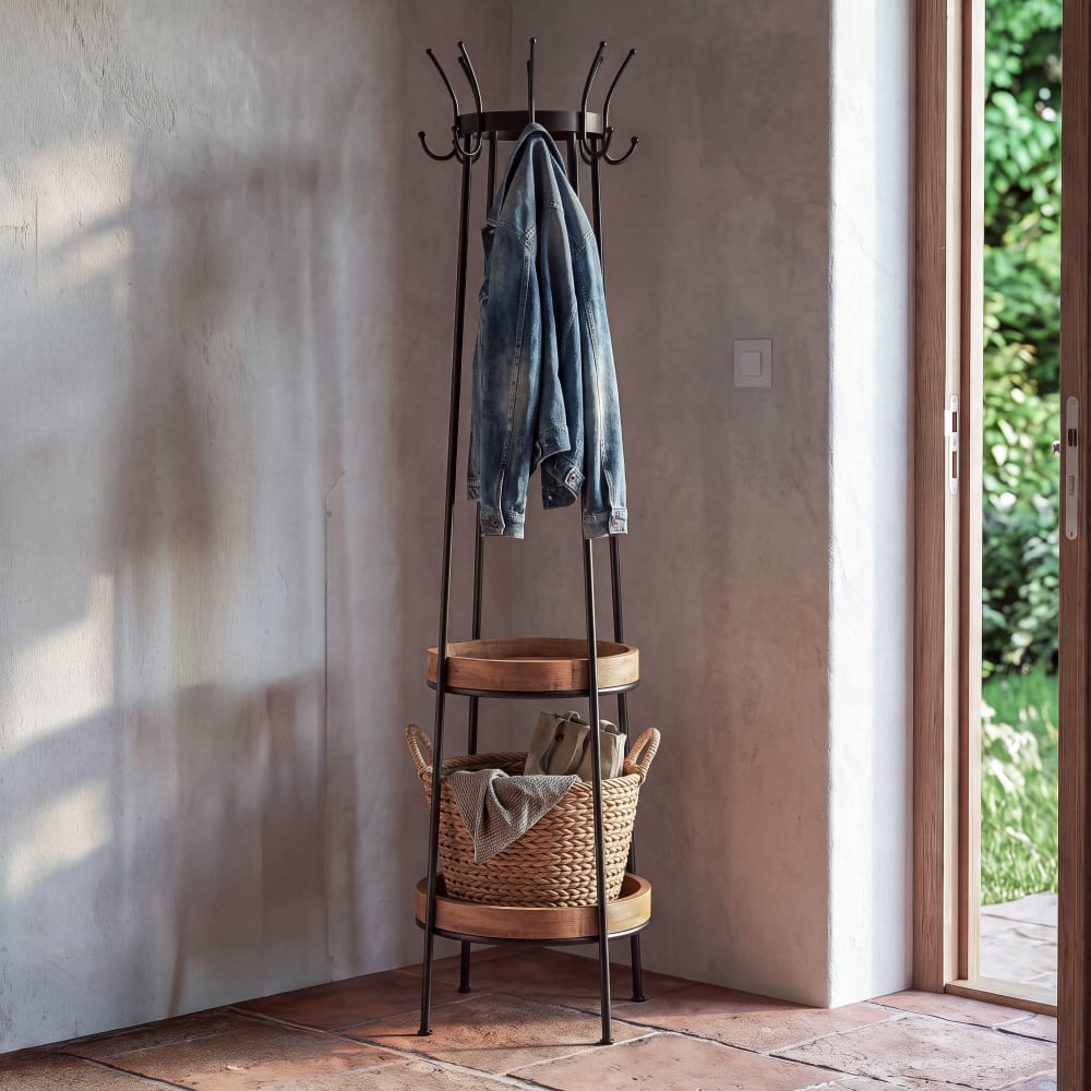Porte-manteau en acier noir et manguier
