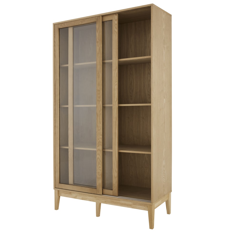 Vitrine en bois d'hévéa massif et placage frêne, L100 cm — vue 4