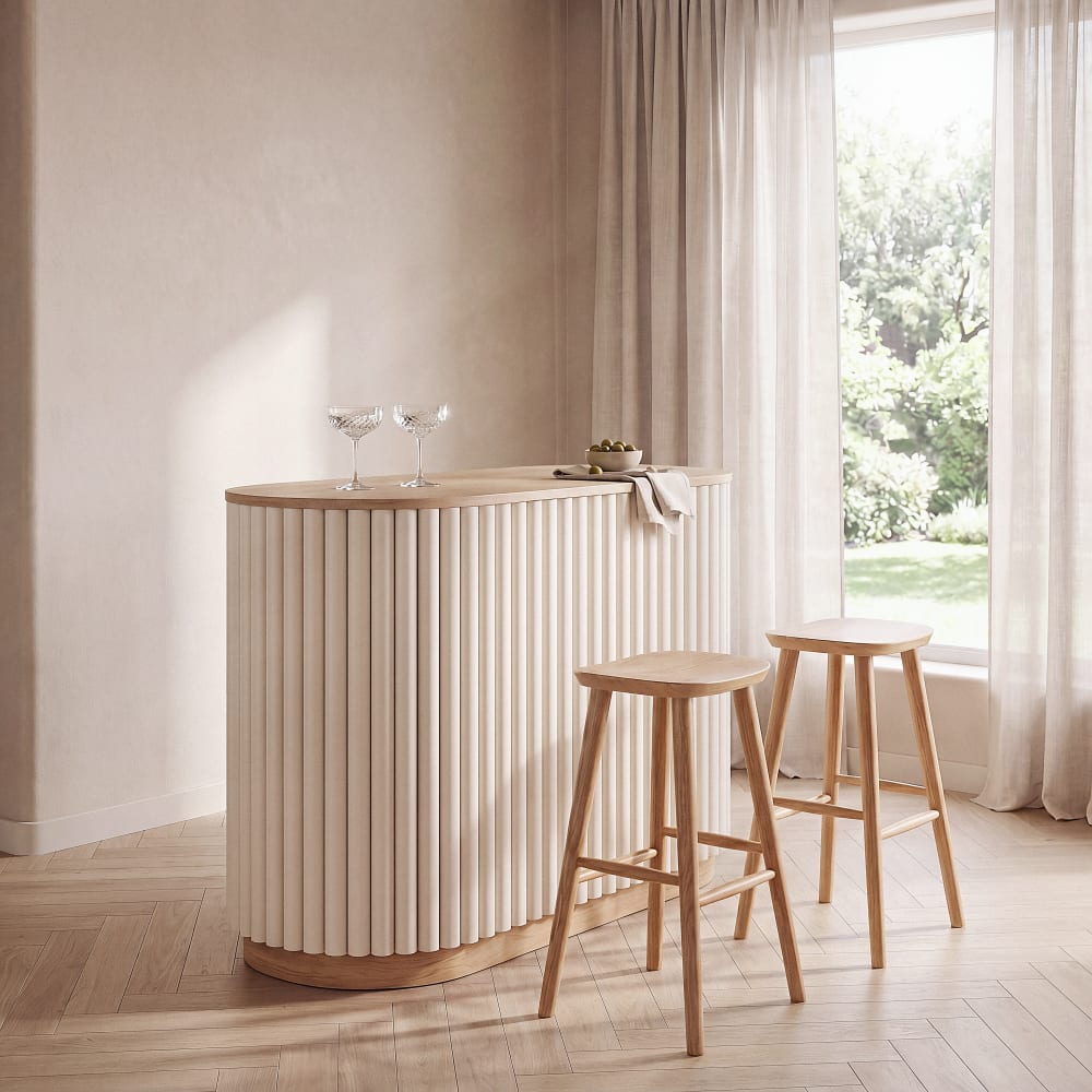 Bar avec rondins blancs, L120 cm
