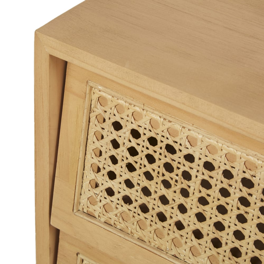 Table de chevet en bois de pin massif, placage pin et rotin, L40 cm — vue 4