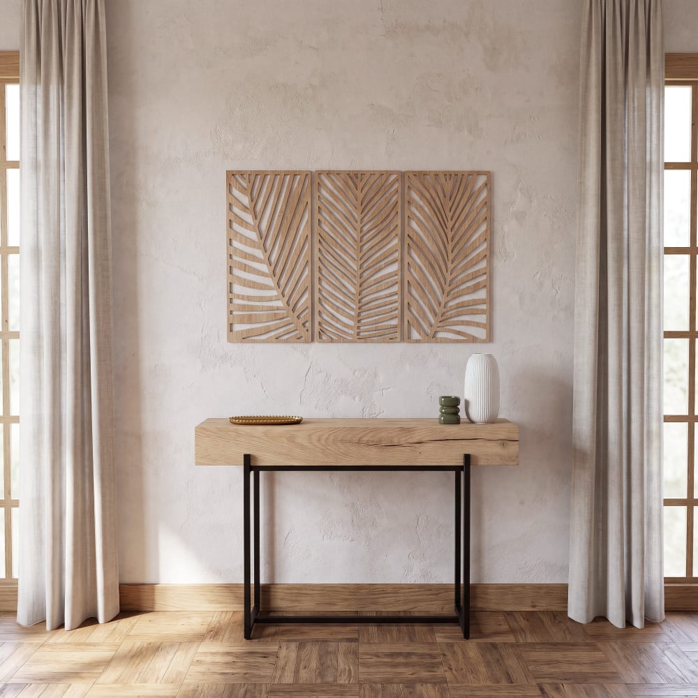 Déco murales feuilles en bois de peuplier (x3), 35x65 cm
