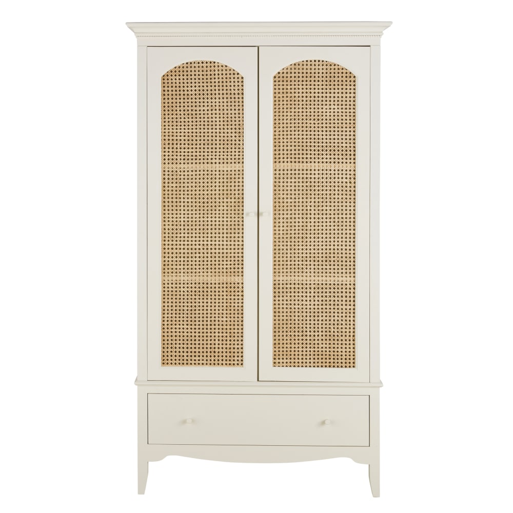 Armoire blanc cassé et cannage en rotin, L104 cm