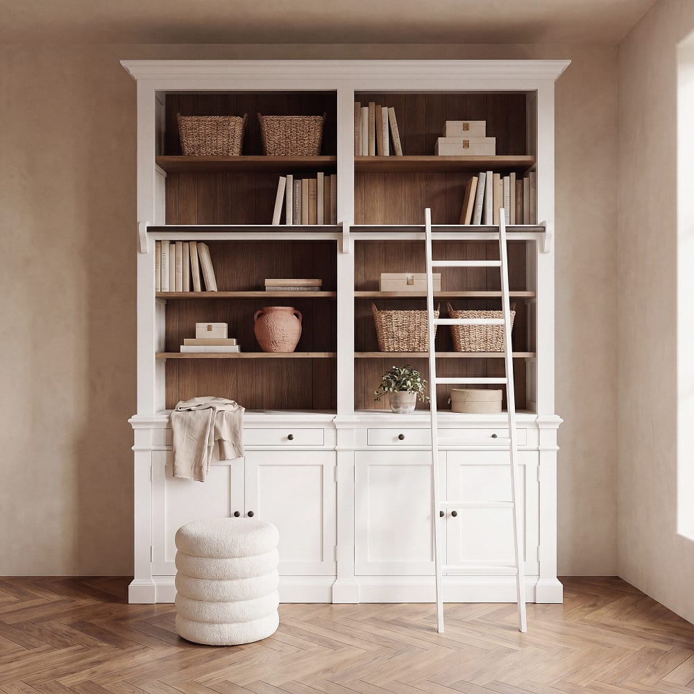 Bibliothèque blanche avec échelle, L202 cm