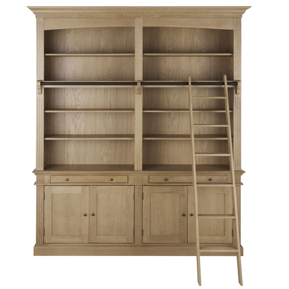 Bibliothèque 2 tiroirs 4 portes avec échelle, L200 cm - Maisons du Monde
