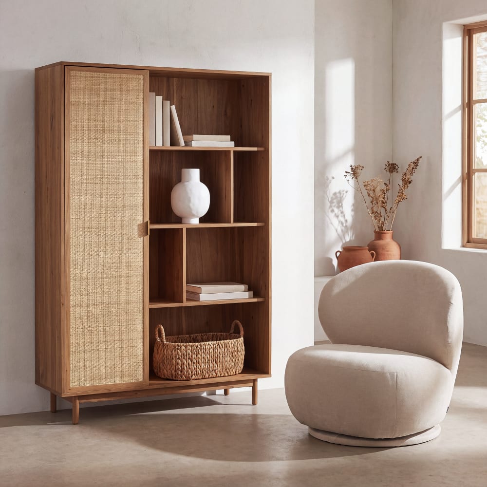 Bibliothèque en bois d'acacia et placage acacia, L120 cm