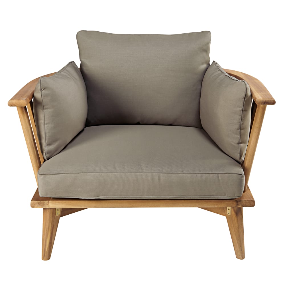 Fauteuil de jardin en acacia massif et coussins taupe — vue 4