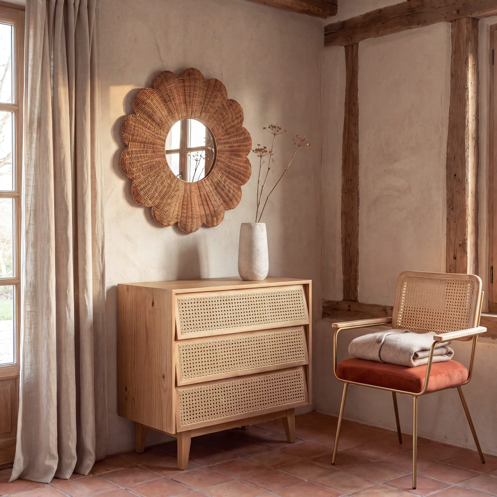 Commode avec cannage en rotin, L80 cm