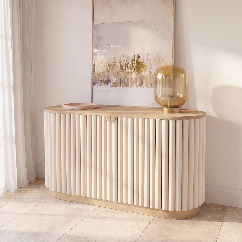 Buffet avec rondins blanc mat, L140 cm
