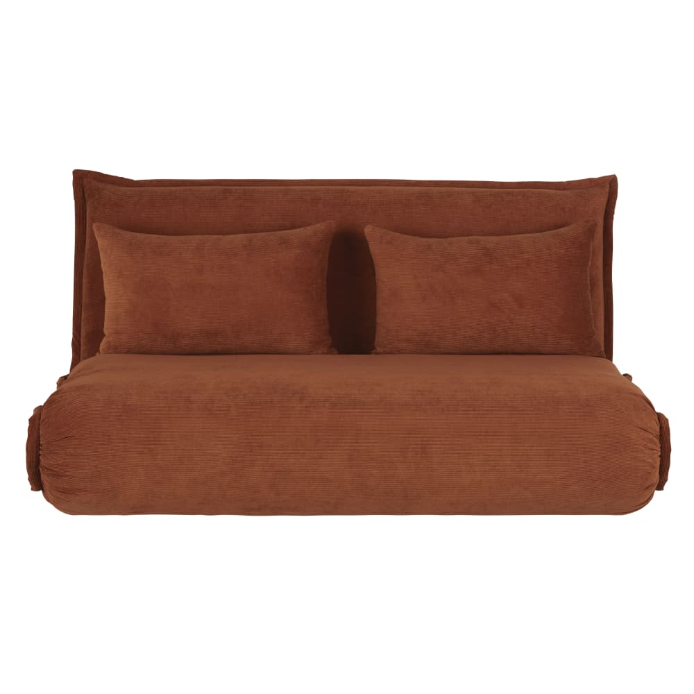 Divano letto pieghevole 2 posti in velluto a coste color ruggine