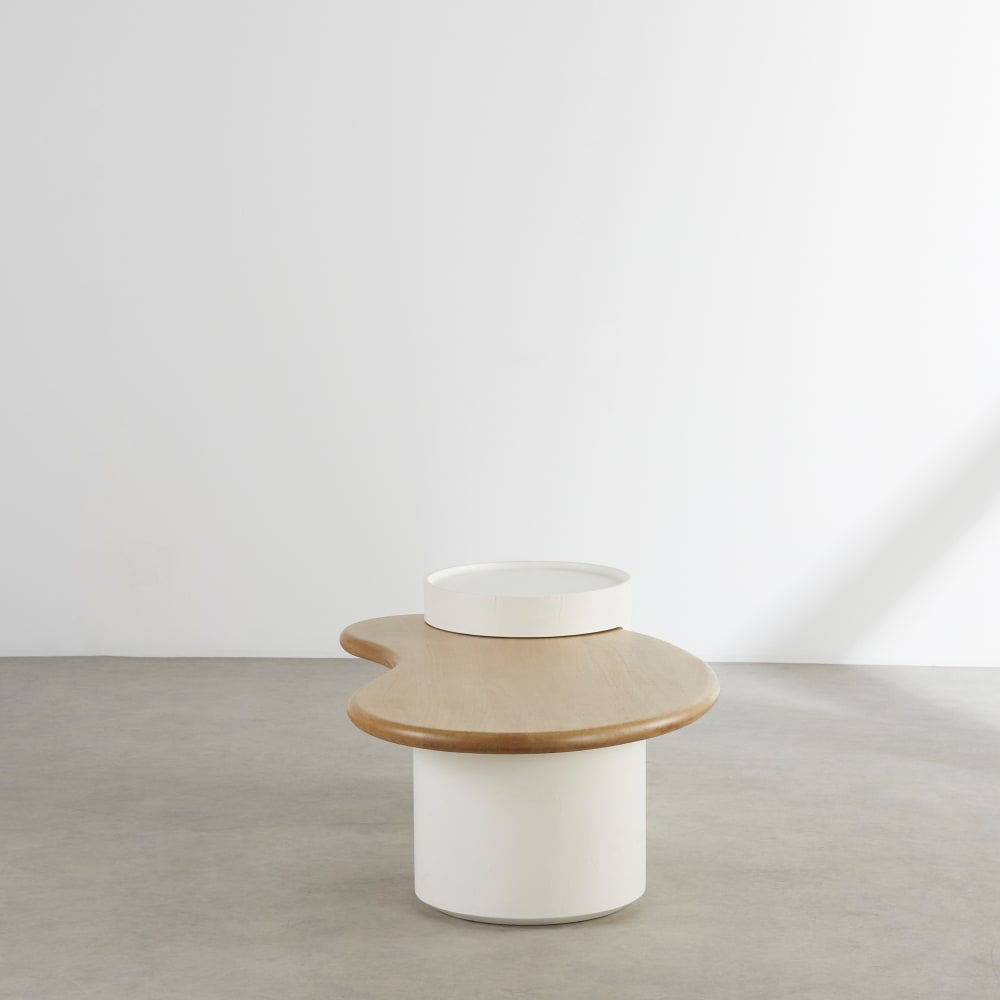 Table basse blanche et plateau en bois de manguier L125 — vue 3