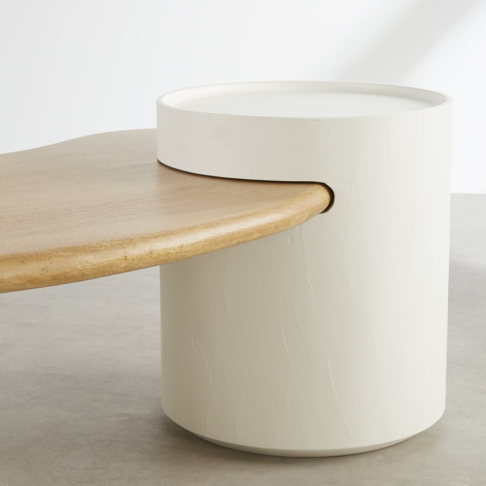 Table basse blanche et plateau en bois de manguier L125 — vue 4