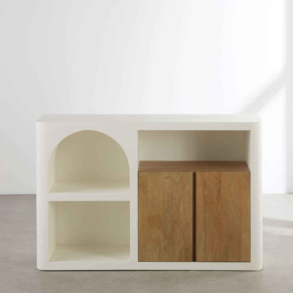 Bibliothèque basse blanc crème, L140 cm