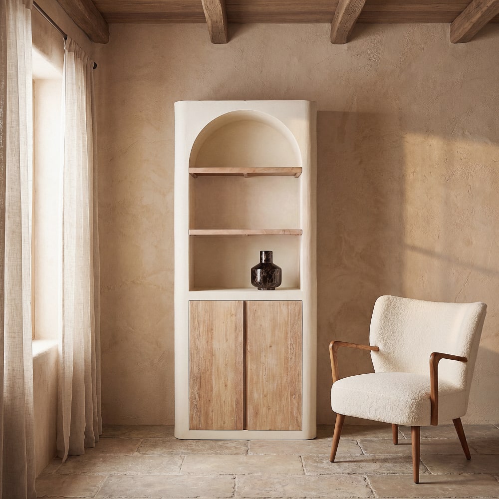 Bibliothèque blanc crème et bois de manguier, L78 cm