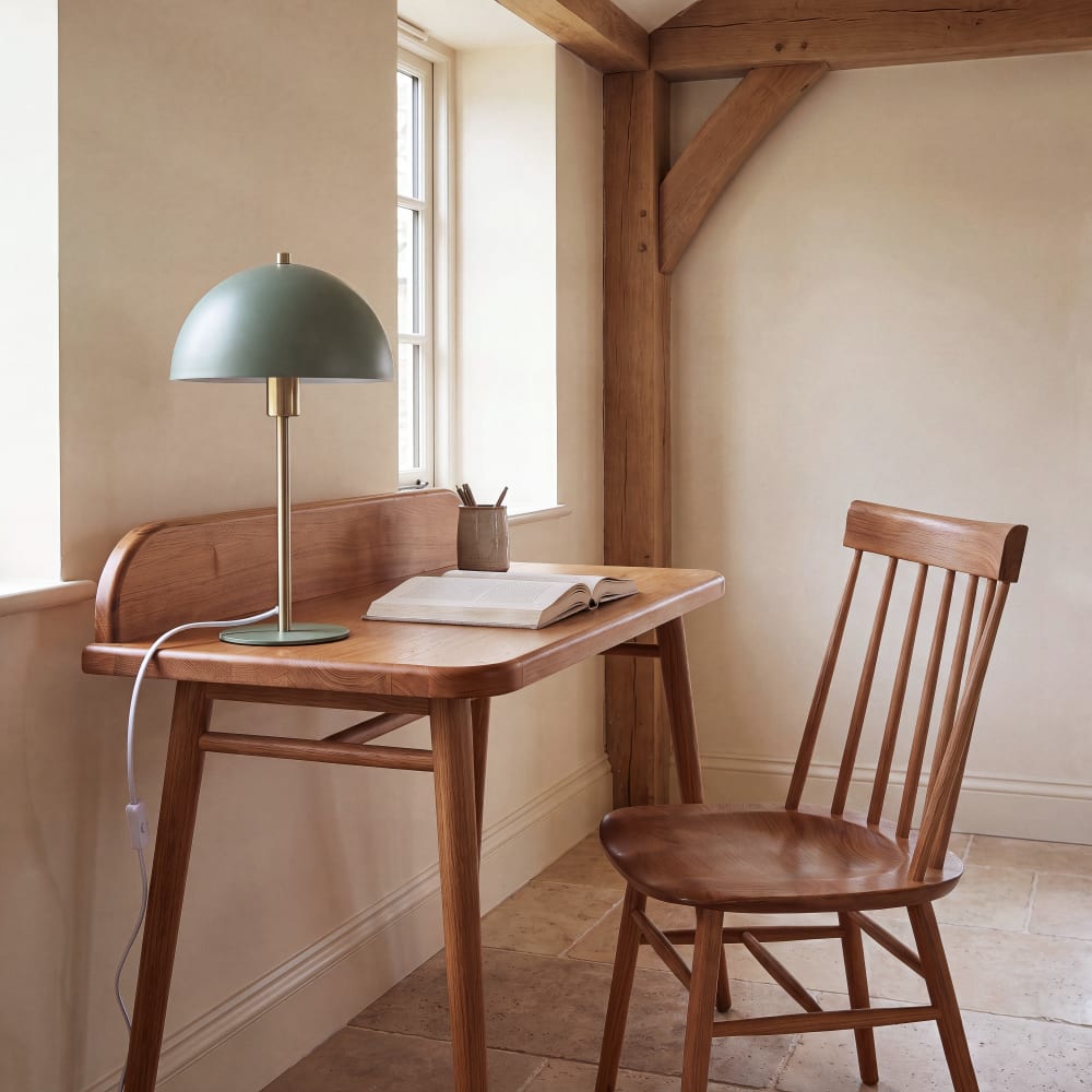 Lampe en acier doré et vert, H33 cm