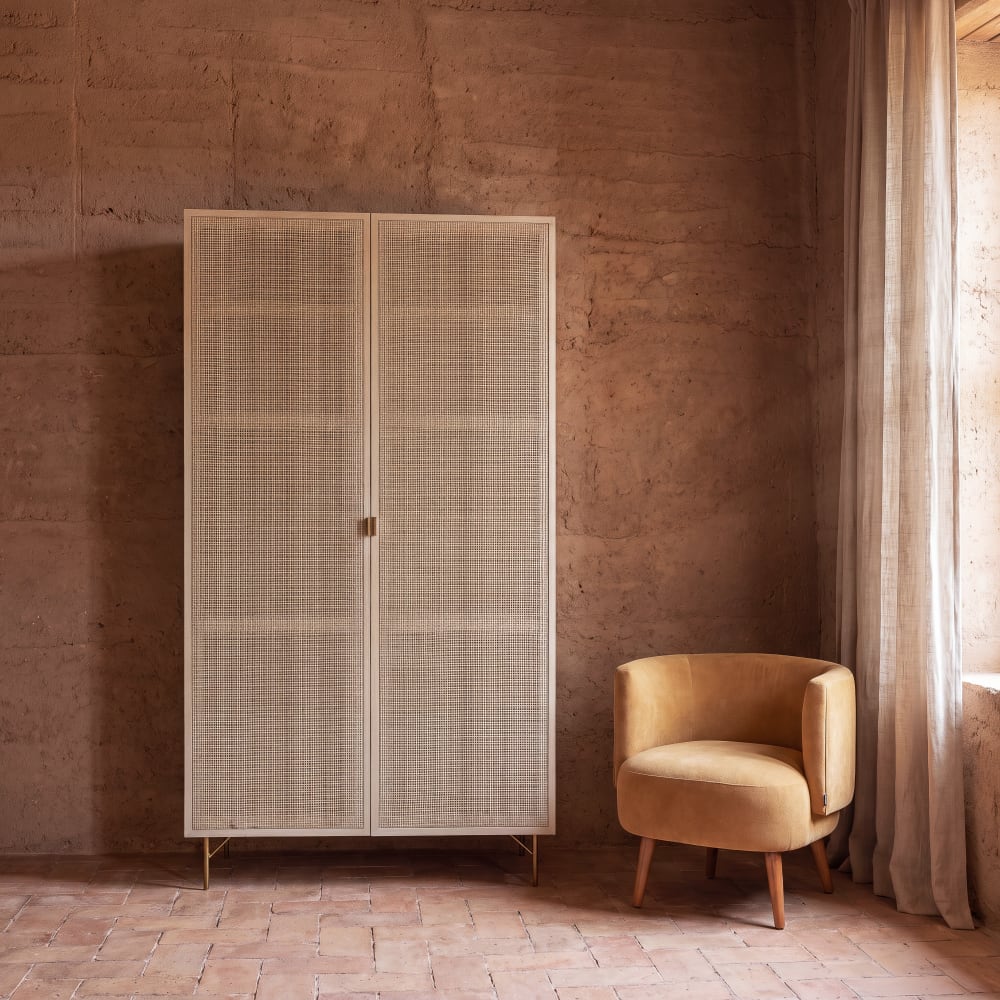 Armoire 2 portes en rotin tressé, L105 cm
