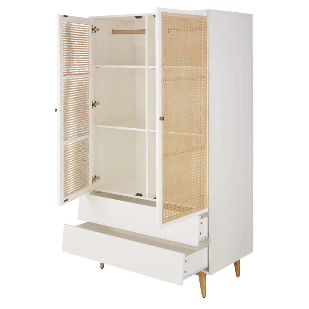 Armoire 2 portes 2 tiroirs cannage en rotin L105