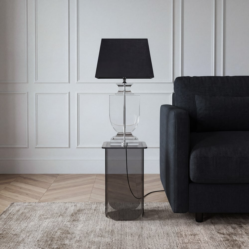 Lampe en cristal et abat-jour noir, H65 cm