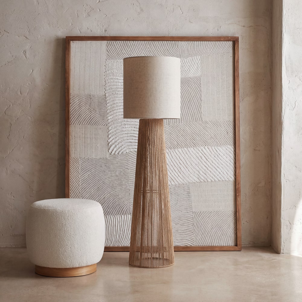 Lampadaire en papier et abat-jour beige, H141 cm