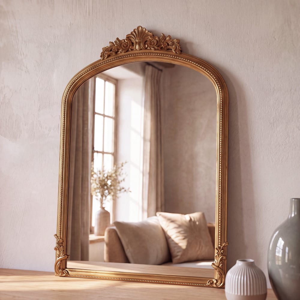 Miroir rectangulaire arrondi à moulures dorées, 55x80 cm — Beyit